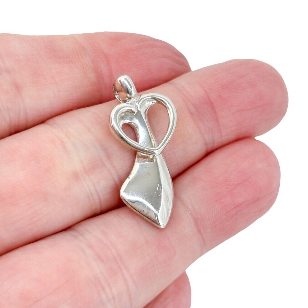 Vintage Sterling Silver 925 Abstract Heart Angel Pendant